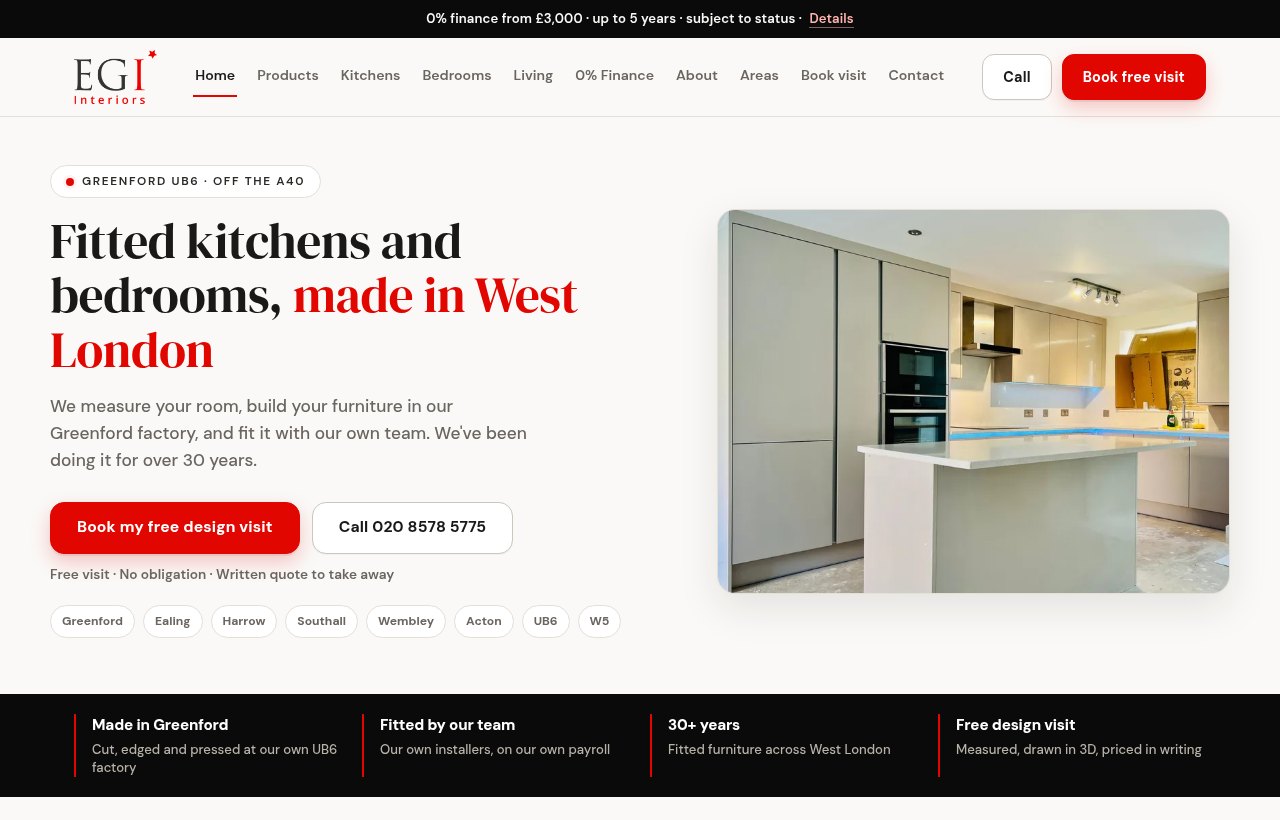EGI Interiors website, designed and built by Nerdster