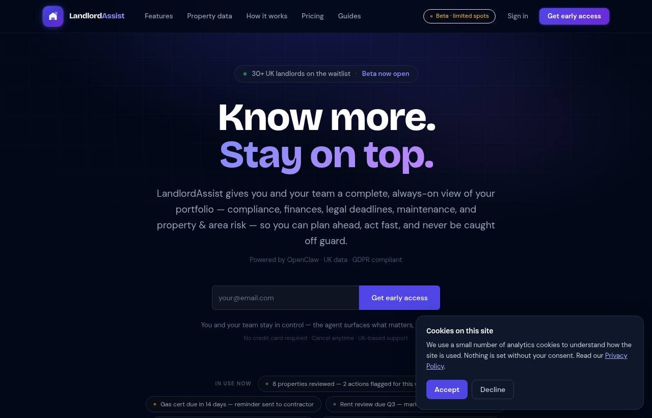 LandlordAssist website homepage, designed and built by Nerdster Design